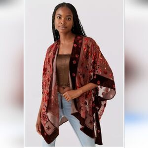 COPY - Stunning mocha brown floral burnout velvet kimono top overlay nwot ruana
